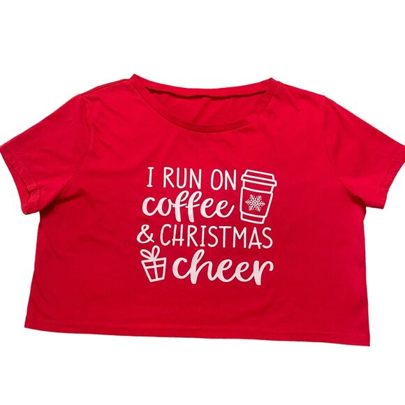 SHEIN Run on Coffee & Christmas Cheer graphic T-shirt Cropped Red Shirt Top XL - Picture 3 of 8